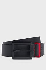 Italian-leather belt with two-tone keeper, Black
