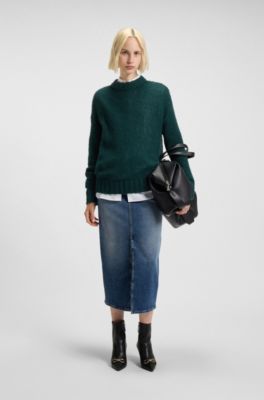 Oversized-fit sweater in a wool blend, Dark Green