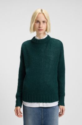 Oversized Pullover aus Woll-Mix, Dunkelgr&uuml;n