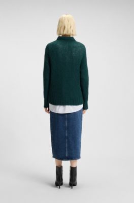 Oversized Pullover aus Woll-Mix, Dunkelgr&uuml;n