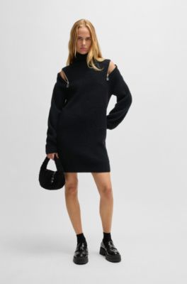 HUGO - Wool-blend knitted dress with zip shoulders - Black