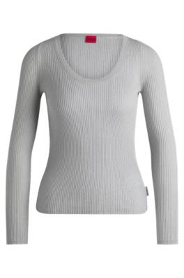 Hugo Slim-fit Sweater In Soft Yarns With Sparkle Effect In Gray