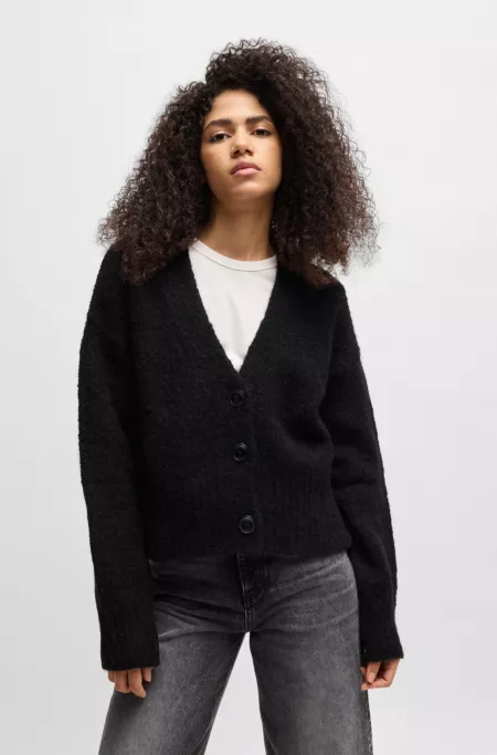 Oversized-fit cardigan with V neckline and cropped length
