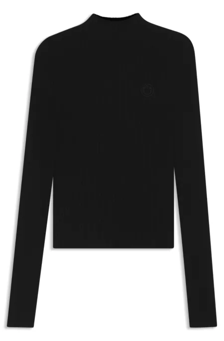 Mock-neck sweater with embroidered Happy HUGO logo