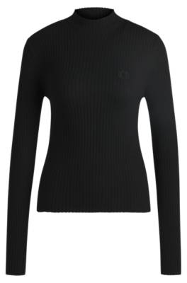 HUGO MOCK-NECK SWEATER WITH EMBROIDERED HAPPY HUGO LOGO 