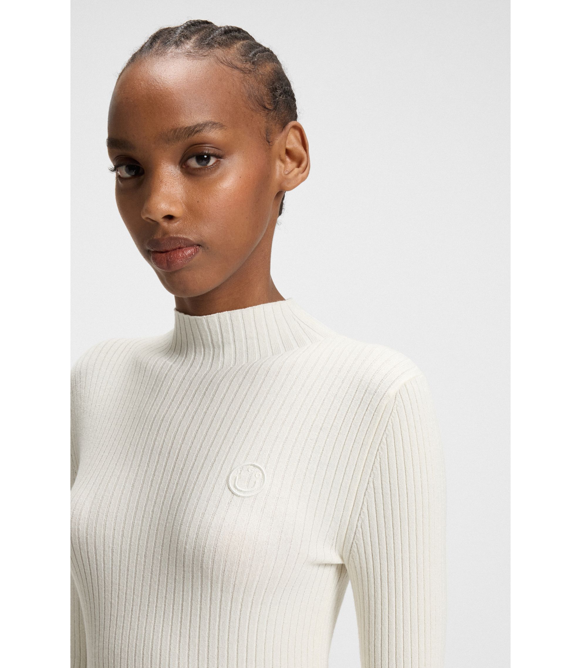 HUGO Mock-neck sweater with embroidered Happy HUGO logo White