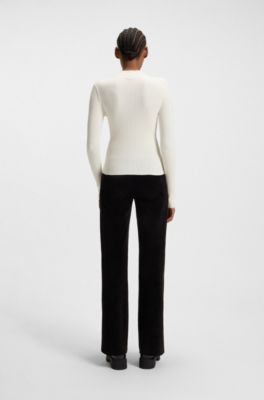 Mock-neck sweater with embroidered Happy HUGO logo, White