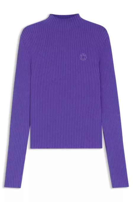 Mock-neck sweater with embroidered Happy HUGO logo