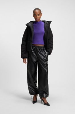 Mock-neck sweater with embroidered Happy HUGO logo, Purple