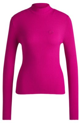 HUGO - Mock-neck sweater with embroidered Happy HUGO logo - Pink