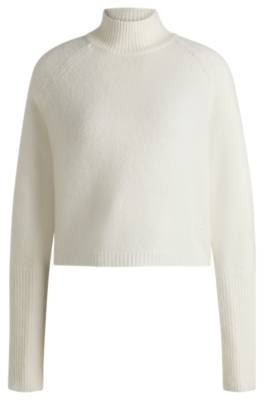 Hugo Cropped Relaxed-fit Sweater In A Wool Blend In White