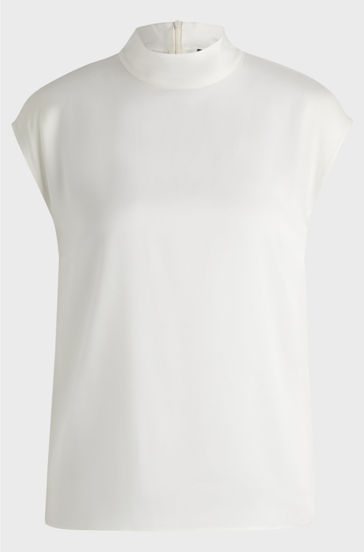 Mock-neck blouse in stretch silk, White