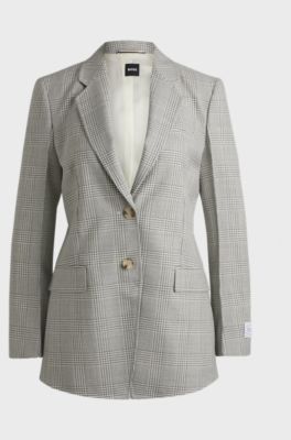Regular-fit jacket in checked virgin-wool crepe, Grey Patterned