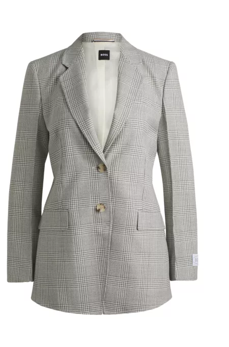 Regular-Fit Blazer aus kariertem Schurwoll-Krepp