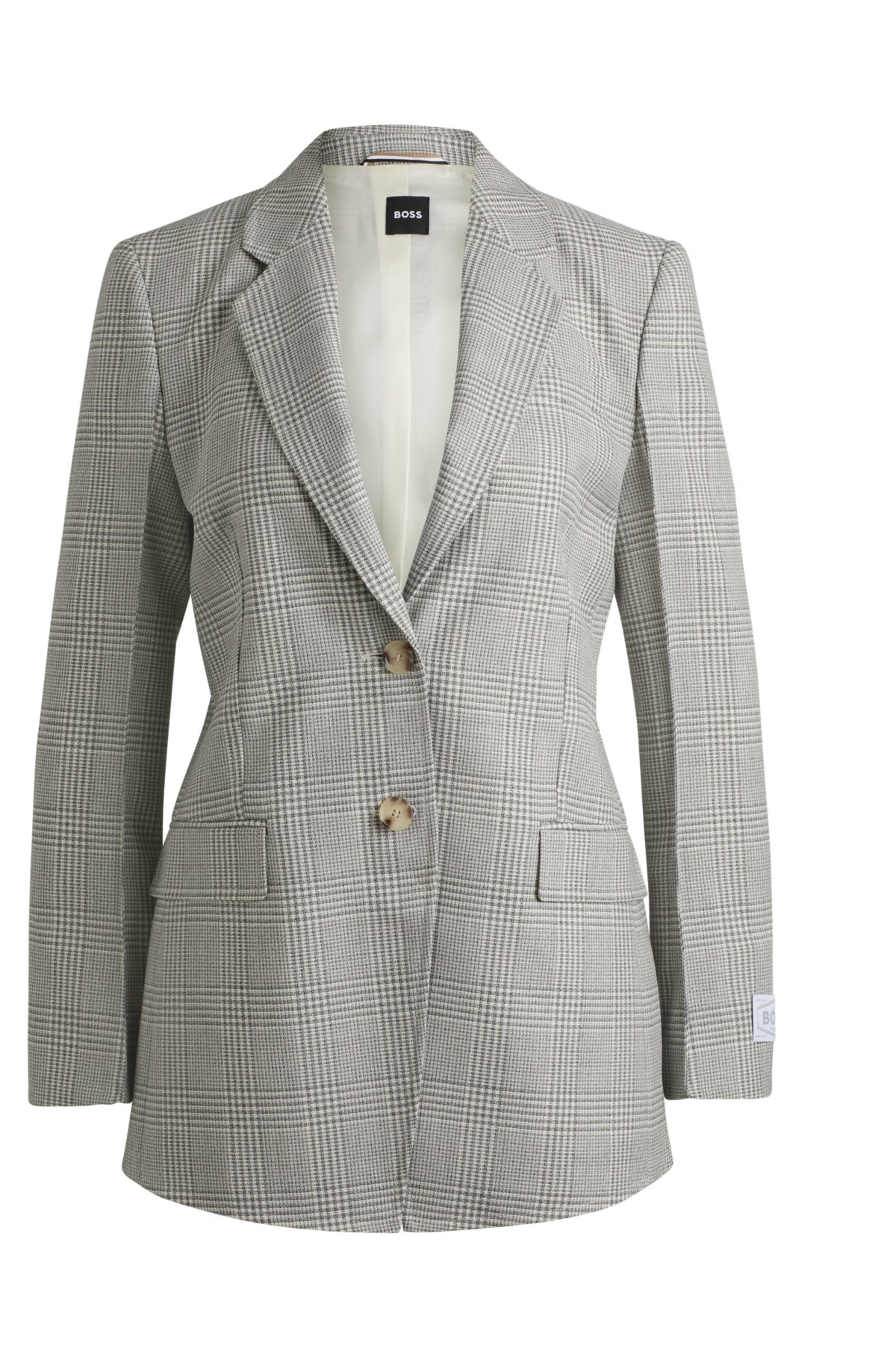 Regular-fit jacket in checked virgin-wool crepe, Grey Patterned