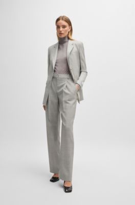 Regular-fit jacket in checked virgin-wool crepe, Grey Patterned