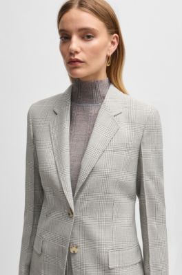Regular-fit jacket in checked virgin-wool crepe, Grey Patterned