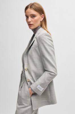 Regular-fit jacket in checked virgin-wool crepe, Grey Patterned