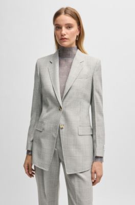 Regular-fit jacket in checked virgin-wool crepe, Grey Patterned