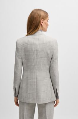 Regular-fit jacket in checked virgin-wool crepe, Grey Patterned