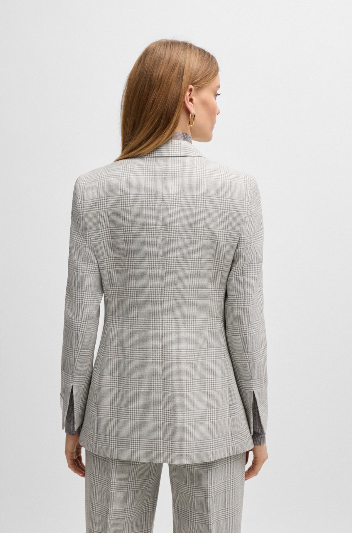 Regular-fit jacket in checked virgin-wool crepe, Grey Patterned