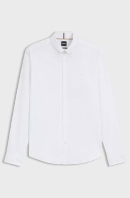 Regular-fit button-down shirt in Oxford cotton, White