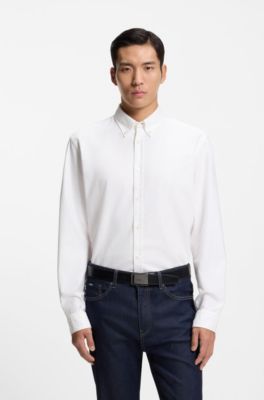 Regular-fit button-down shirt in Oxford cotton, White