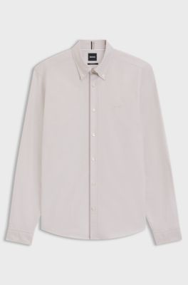 Regular-fit button-down shirt in Oxford cotton, Light Beige