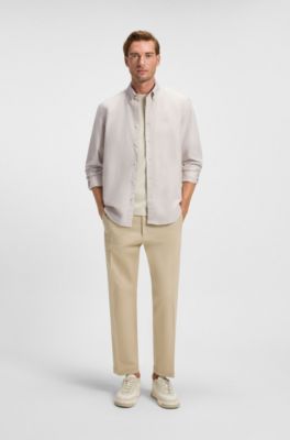 Regular-fit button-down shirt in Oxford cotton, Light Beige