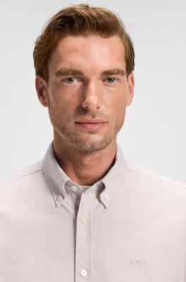 Regular-fit button-down shirt in Oxford cotton, Light Beige