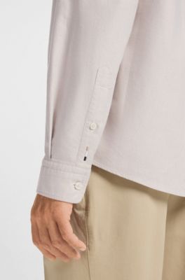 Regular-fit button-down shirt in Oxford cotton, Light Beige