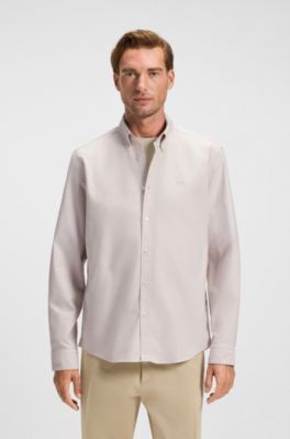 Regular-fit button-down shirt in Oxford cotton, Light Beige