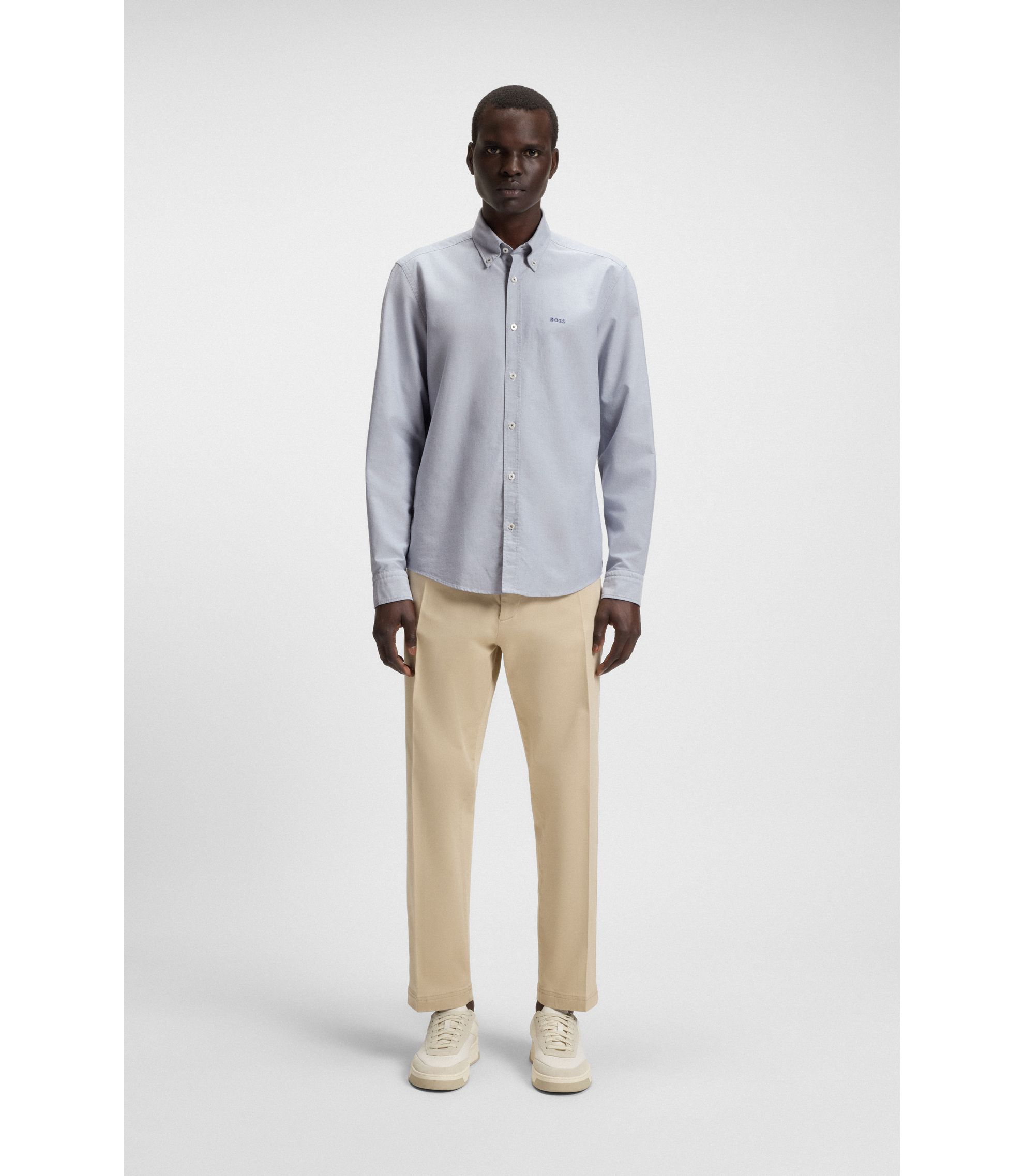 BOSS - Regular-fit button-down shirt in Oxford cotton - Light Blue