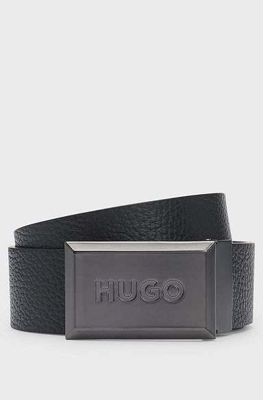 Reversible belt in Italian leather with plaque buckle, Black