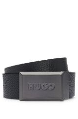 Reversible belt in Italian leather with plaque buckle, Black