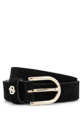 Suede belt with Double B monogram, Black