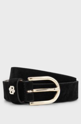 Suede belt with gold-tone Double B monogram, Black