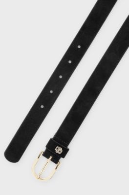 Suede belt with gold-tone Double B monogram, Black