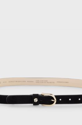 Suede belt with gold-tone Double B monogram, Black