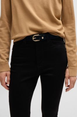 Suede belt with gold-tone Double B monogram, Black
