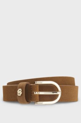Cinto de camur&ccedil;a com monograma Double B em tom dourado, Brown