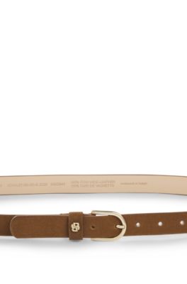 Suede belt with Double B monogram, Brown
