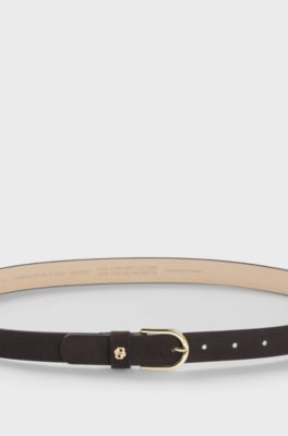 Cintura in pelle scamosciata con monogramma Double B color oro, Marrone scuro