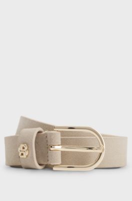 Suede belt with gold-tone Double B monogram, Light Beige
