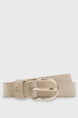 Suede belt with gold-tone Double B monogram, Light Beige