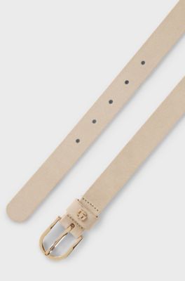 Suede belt with gold-tone Double B monogram, Light Beige