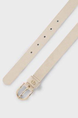 Su&egrave;de riem met goudkleurig Double B-monogram, Lichtbeige