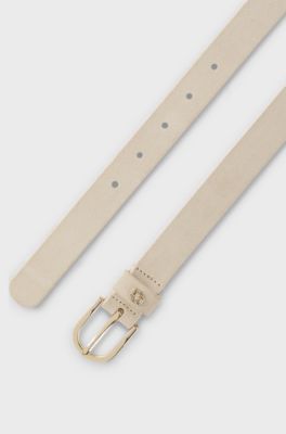 Suede belt with gold-tone Double B monogram, Light Beige