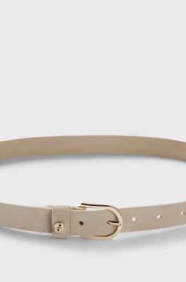Suede belt with gold-tone Double B monogram, Light Beige