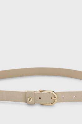 Suede belt with gold-tone Double B monogram, Light Beige